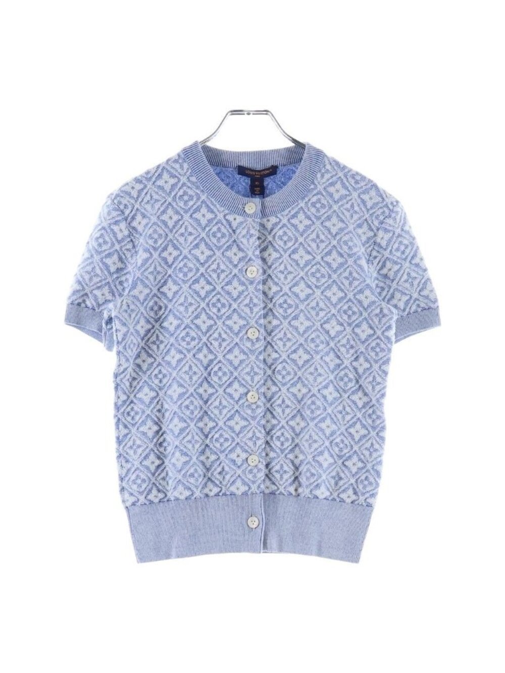 Louis Vuitton Monogram Tauaring Crew Neck Short Sleeve Knit Cardigan Light Blue